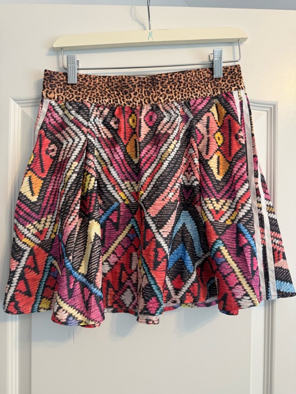 adidas Multicolor Tribal Print Skater Skirt with Leopard Waistband